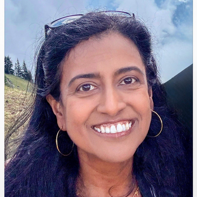 A portrait of Meera Mahadevan.