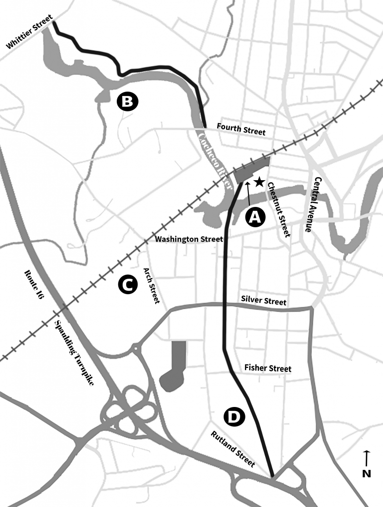 Map of the Dover Community Trail in Dover, NH, showing key birding locations.